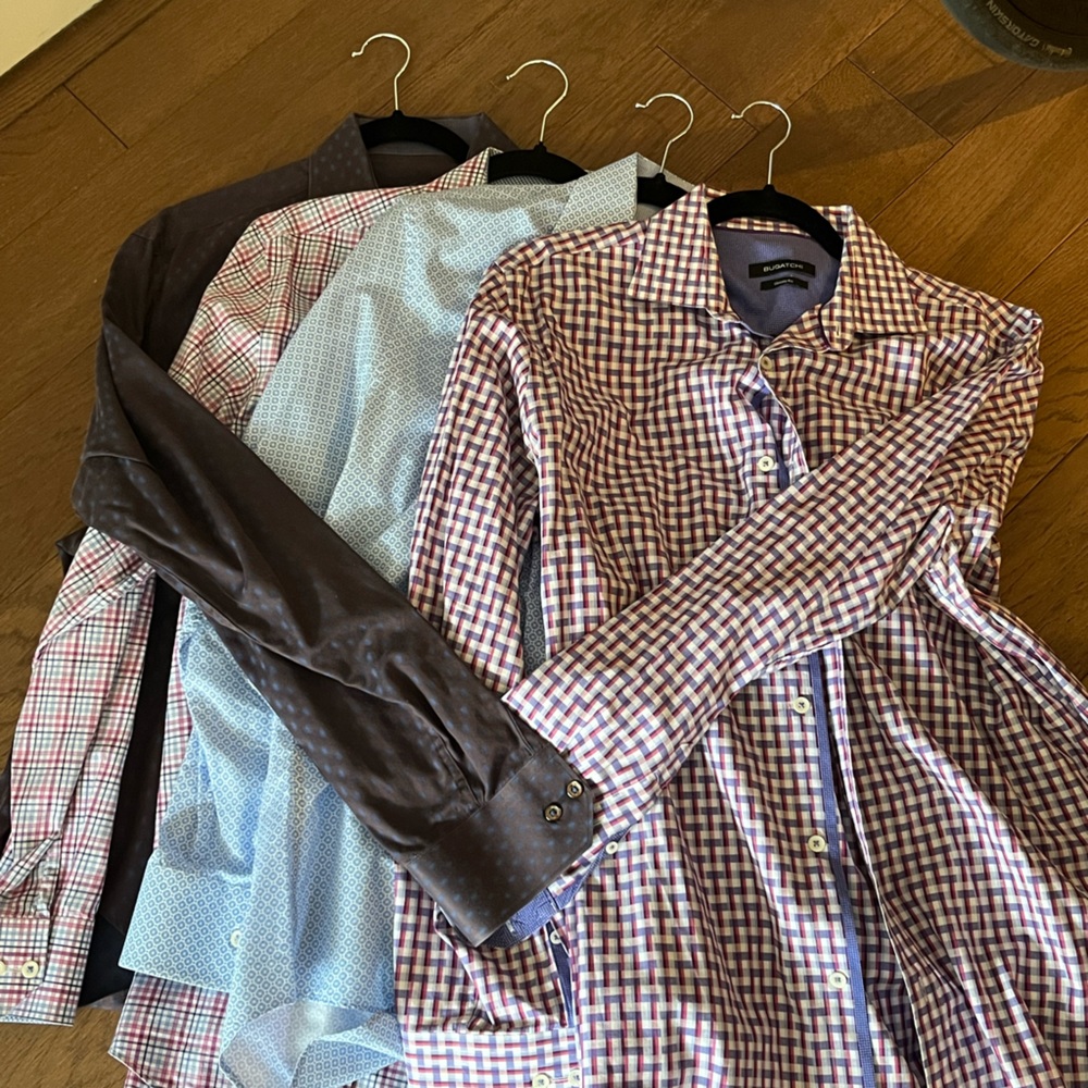 4 shirts for price of 1! Mens Bugatchi dress shirts size 16 1/2 . 34/35